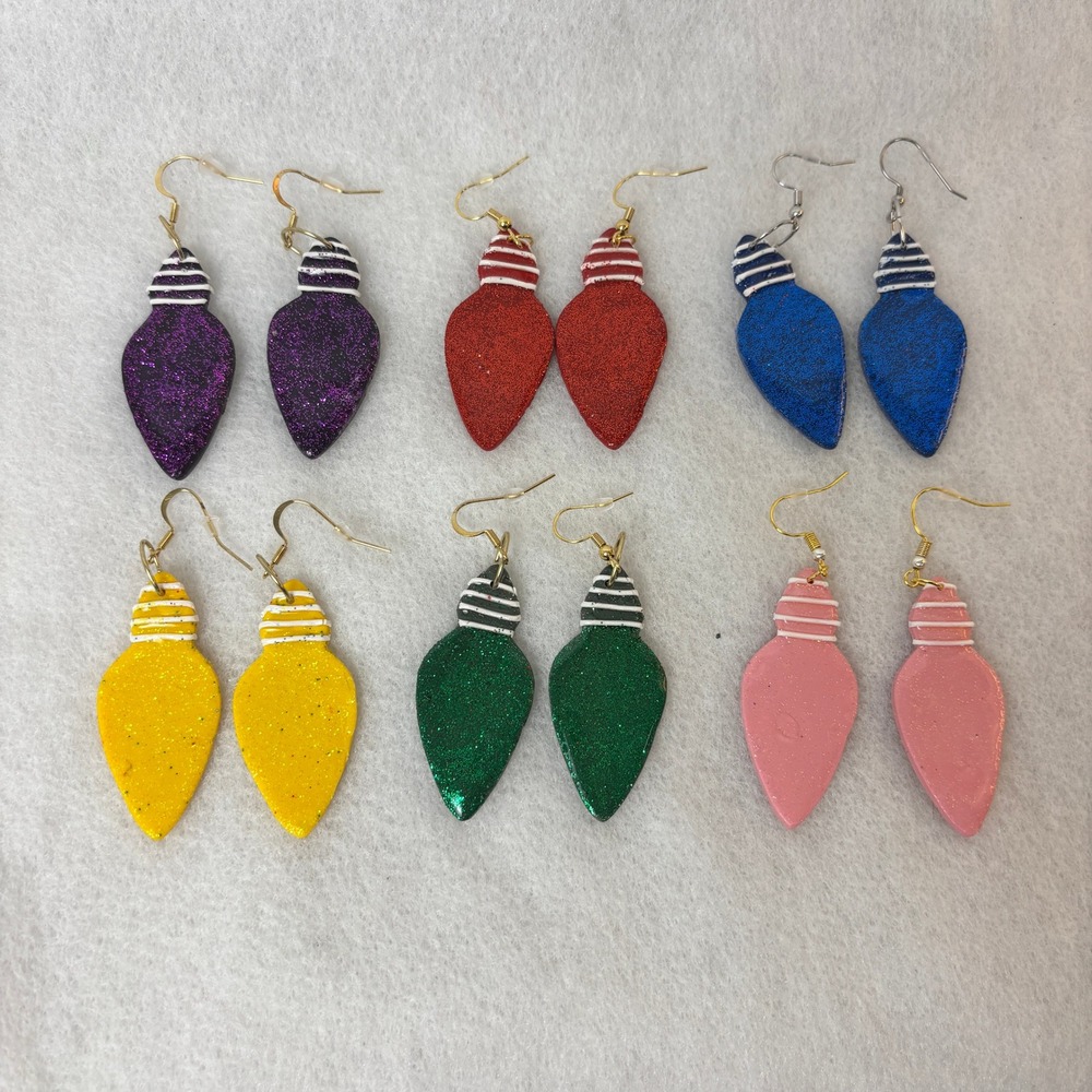Glitter Christmas Light Bulb Earrings Fun Festive Holiday Dangle Jewelry